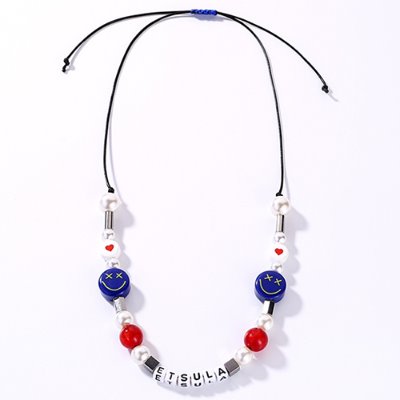 Pearl Love Blue Smiley Face Necklace &amp; Bracelet (5948)