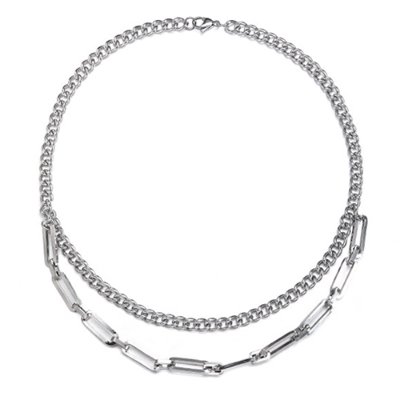 Double-layer Paper Clip Titanium Steel Necklace (6128)