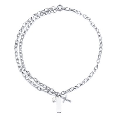 Cross Zircon Freshwater Pearl Adjustable Necklace (6130)