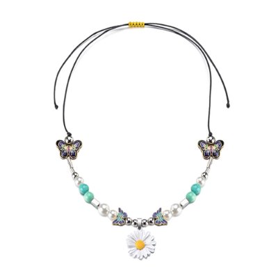 Daisy Butterfly Pearl Ceramic Necklace (6136)