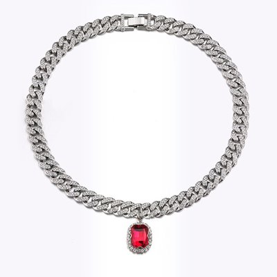 Cuban with Ruby Chain Necklace (7124)