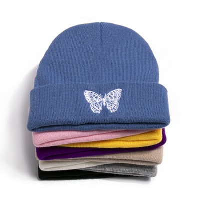 Butterfly Embroidery 8Color Wool Knit Hat (8186)