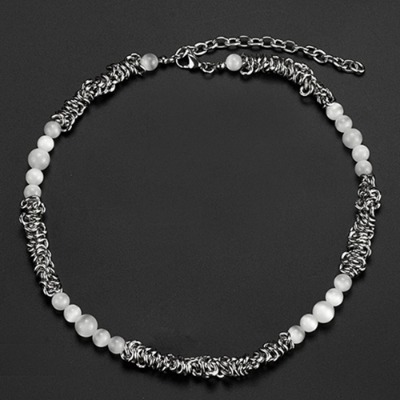 Pearls Irregular Chain Titanium Steel Necklace (9760)