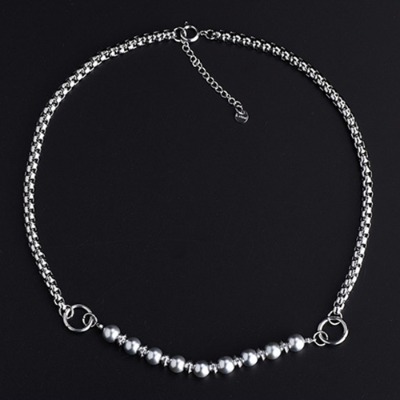 Steel Detailing Pearl Chain Necklace (9750)
