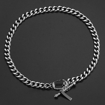 Offset Collarbone Chain Steel Necklace (9747)