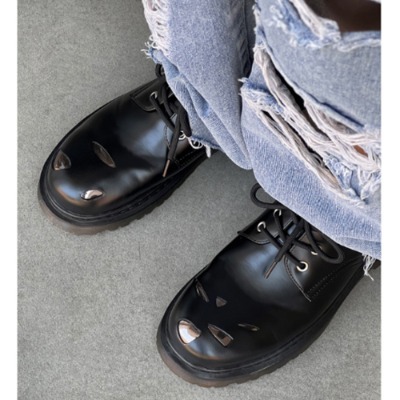 Unique Hole Design Black Leather Shoes (9983)