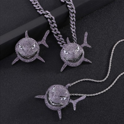 Scary Cubic Shark Pendant Necklace (1107)