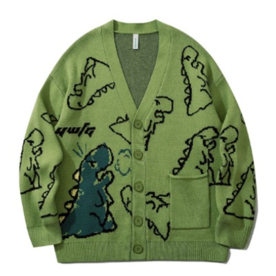 Dinosaur Graffiti Embroidery 3Color Knit Cardigan (2315)