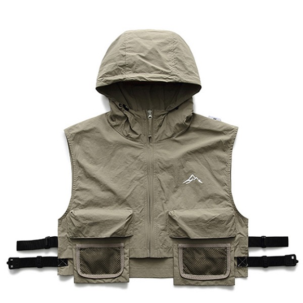 Mesh Pocket Side Buckle 2Color Hood Vest (3372)