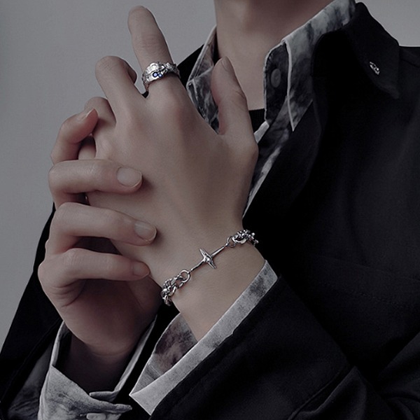 Silver Shining Pendant Double Chain Bracelet (3555)