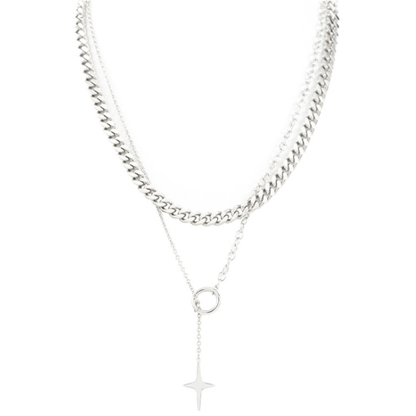 Silver Double Chain Drop Light Pendant Necklace (4502)