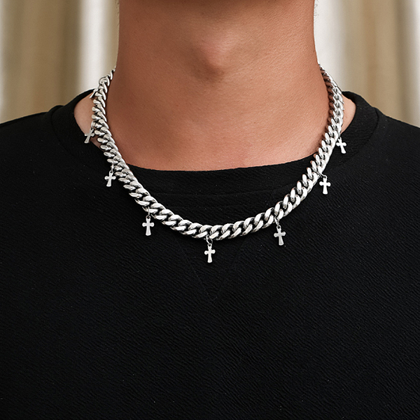 Mini Gothic Cross Pendants Silver Necklace (4510)