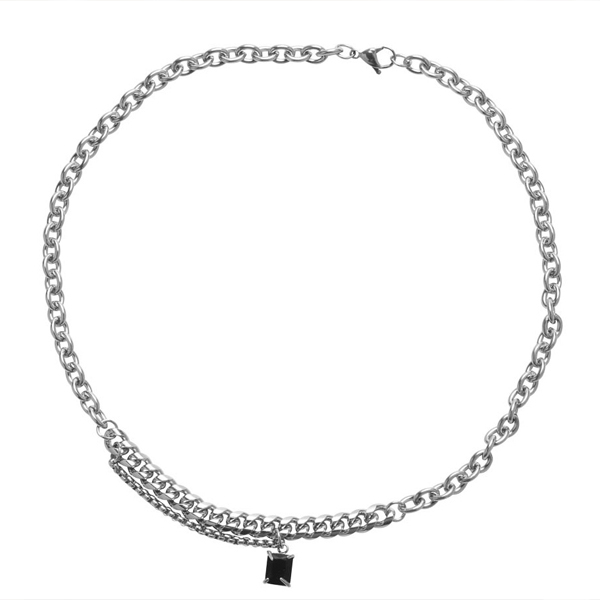 Black Oblong Pendant Surgical Chain Necklace (4531)