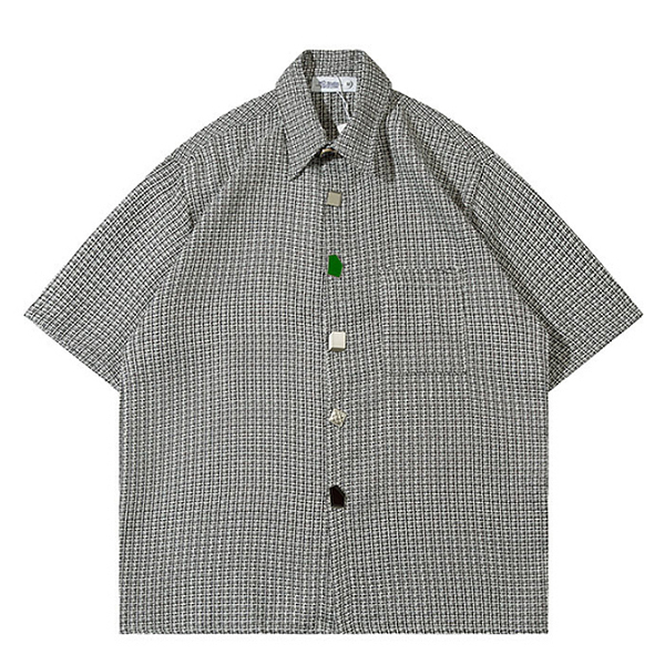 Blackwhite Colorful Buttons Tweed 1/2 Shirt (4661)