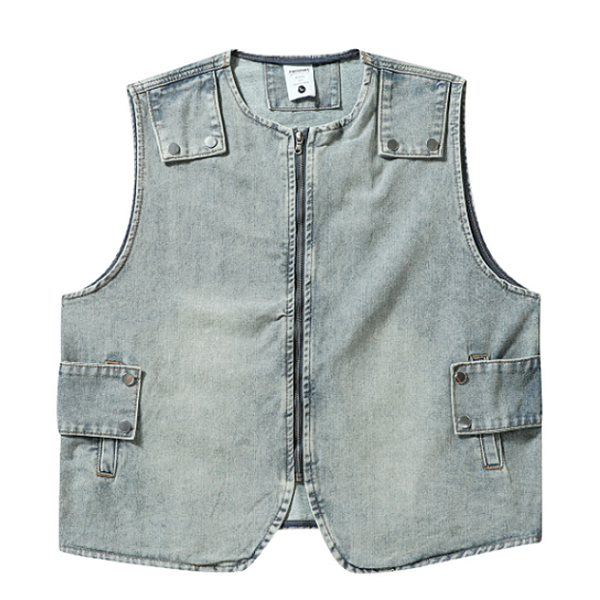 Two Buttons Strap Denim Washing 2Color Vest (4712)