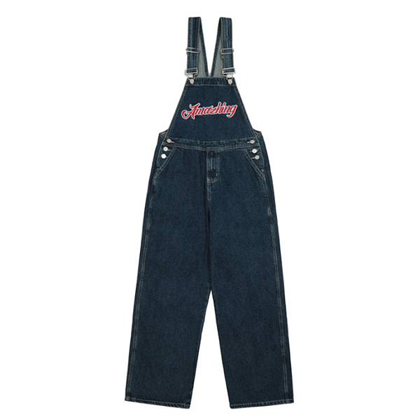 Navy Daily Simple Casual Lettering Overall Pants (4906)