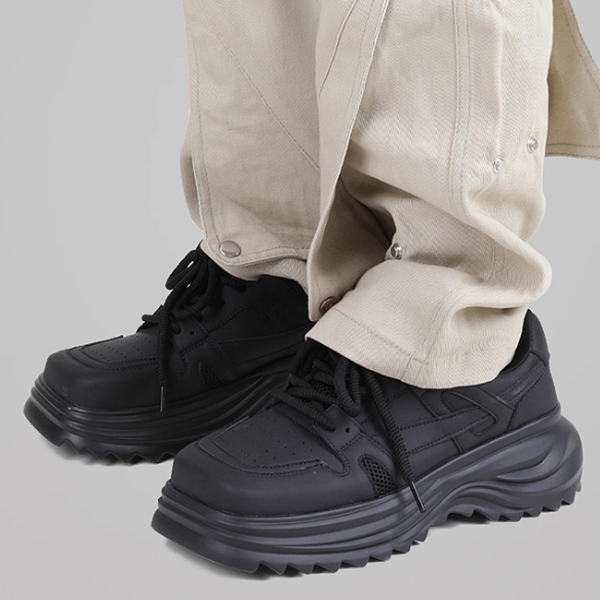 Black Square Edge Mesh Leather Sneakers (5013)