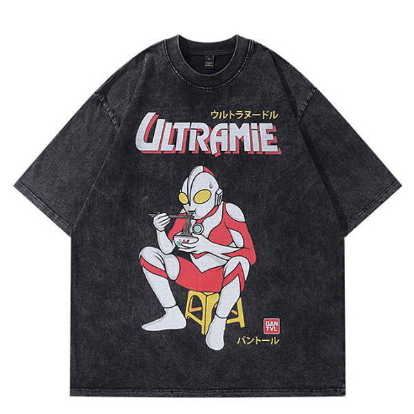 Vintage Black Ultraman Eat Ramen Printing TEE (5127)