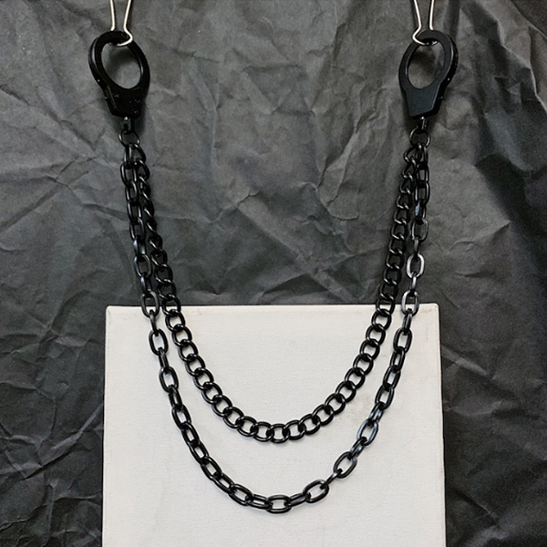 Black Handcuff Ring Double Waist Chain (5329)