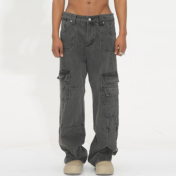 Black Multi Pockets Pintuck Line Denim Pants (5591)