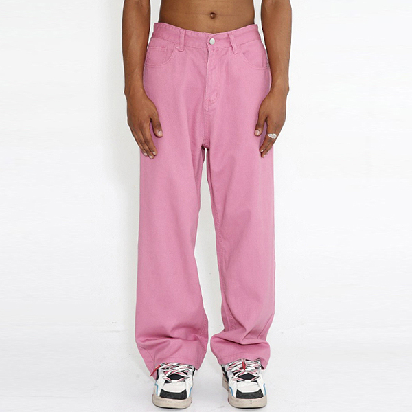 Pink Plain Simple Cotton Long Wide Pants (5667)