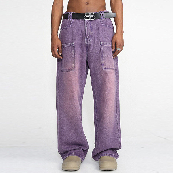 Purple Retro Washing Denim Long Wide Pants (5668)