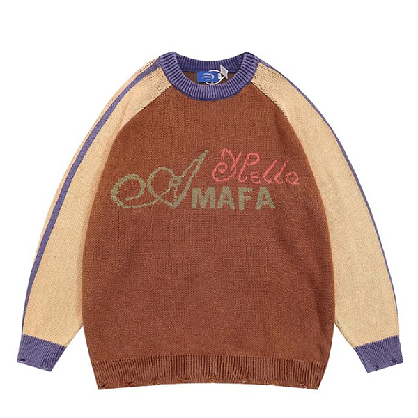 Amafa Lettering Raglan 2Color Knit Sweater (6548)