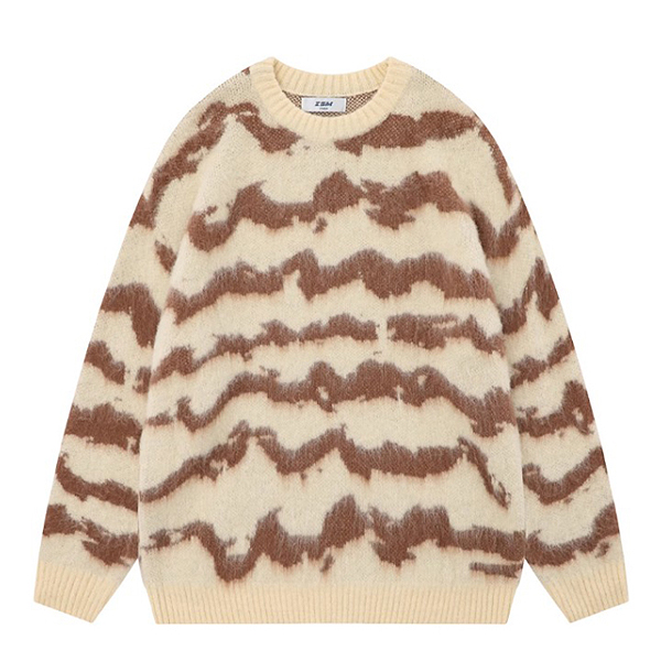 Horizontal Pattern Loose 2Color Knit Sweater (6550)