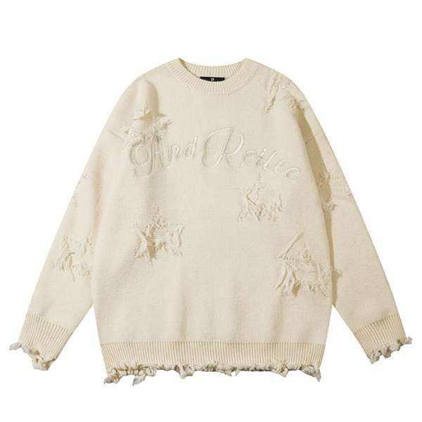 And Lettering Damages 2Color Knit Sweater (6556)