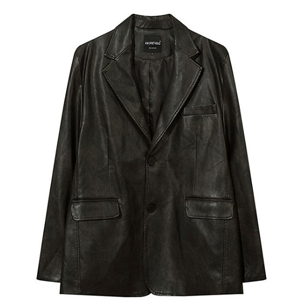 Black Classic Basic Loose Leather Jacket (6787)