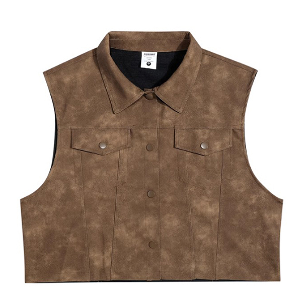 Unisex Mini Pocket Short Leather 2Color Vest (7283)