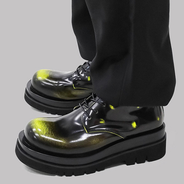 Black Neon Painting Glossy Cow Leather Martin Boots (7364)