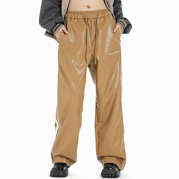 Lettering Embroidery Leather 2Color Casual Pants (7710)