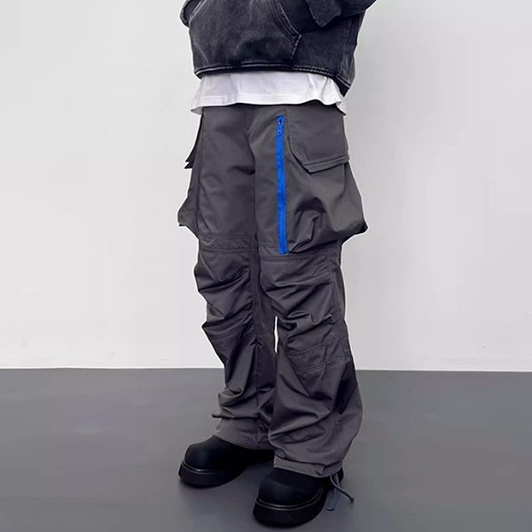 Dark Gray Big Solid Pocket Techwear Cargo Pants (7630)