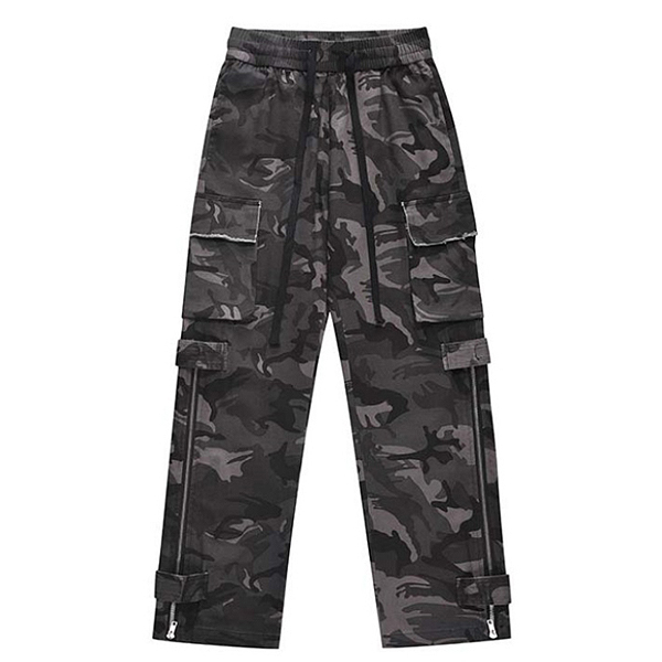 Grayish Camouflage Pattern Cargo Casual Pants (7748)