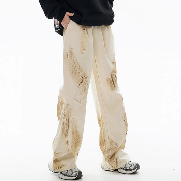 Ivory Stepped On Pattern Cotton Wide Pants (7781)