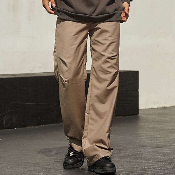 Khaki Middle Shirring Pintuck Long Wide Pants (8055)