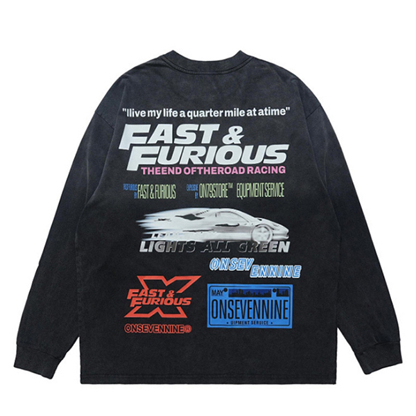 Black Fast Furious Back Printing Loose Sleeve (8108)