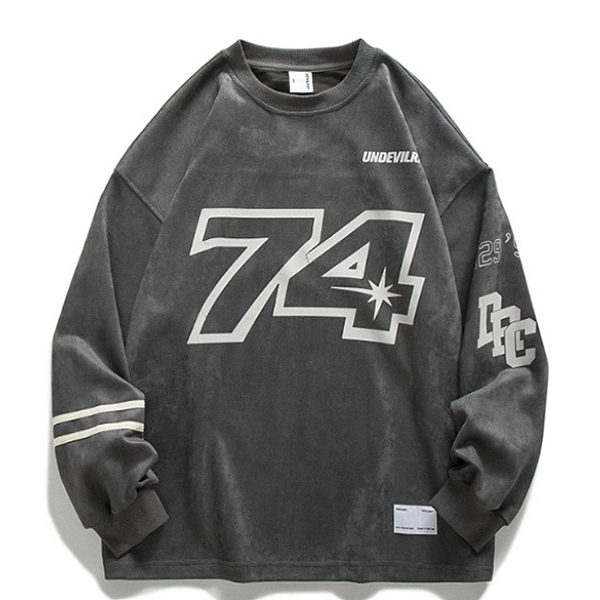 Gray Seventy Four Big Numbering Patch Suede Sleeve (8243)