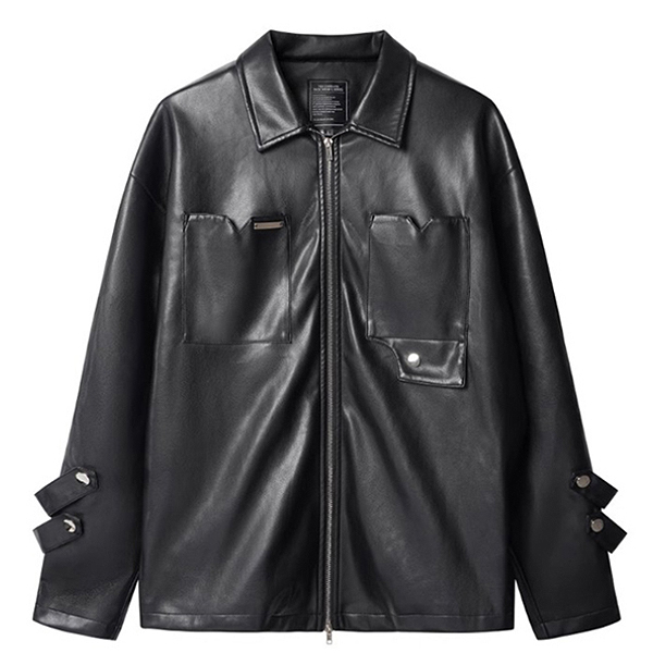 Black Silver Metal Deco Edge Soft Leather Jacket (8305)