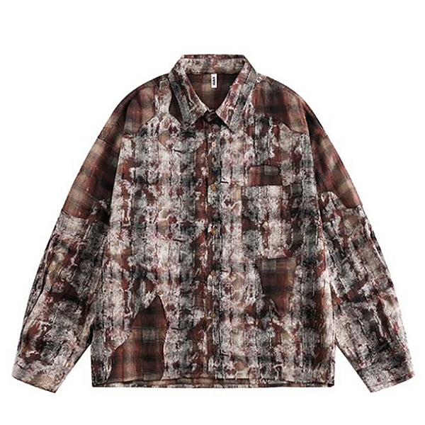 Brown Unique Moldy Check Pattern Pocket Shirt (8309)