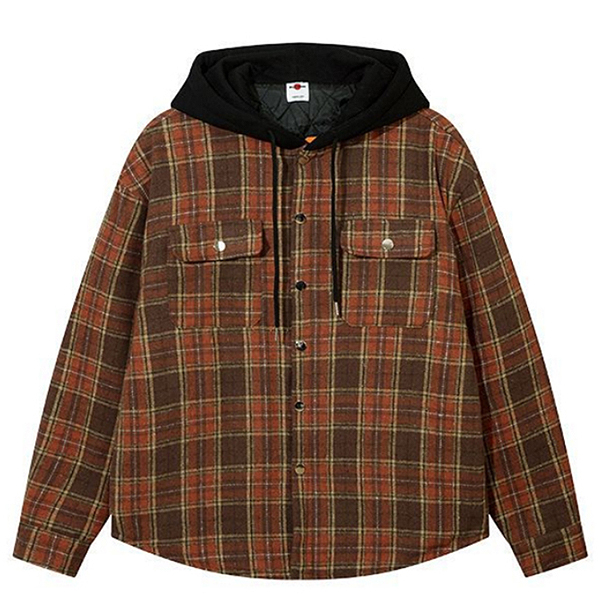 Tartan Check Pocket Quilting 2Color Hood shirt Jacket (8436)