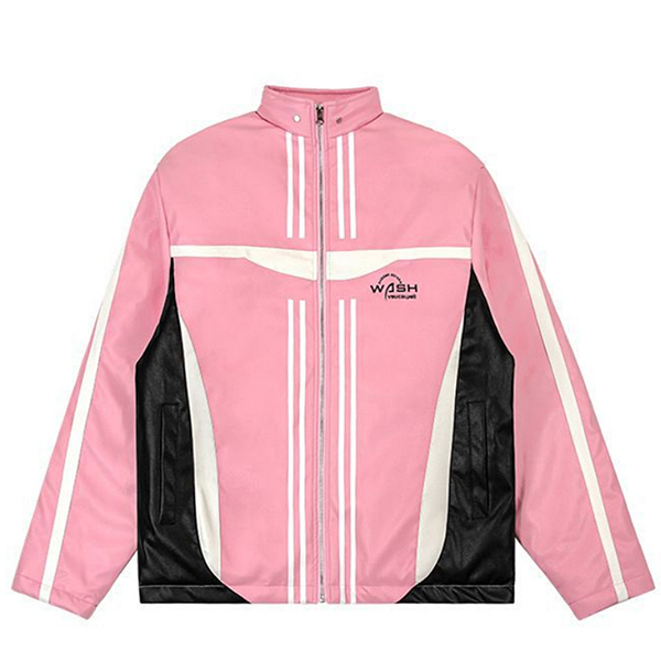 Sporty Colored Lines Wash Logo Leather 2Color Jacket (8437)