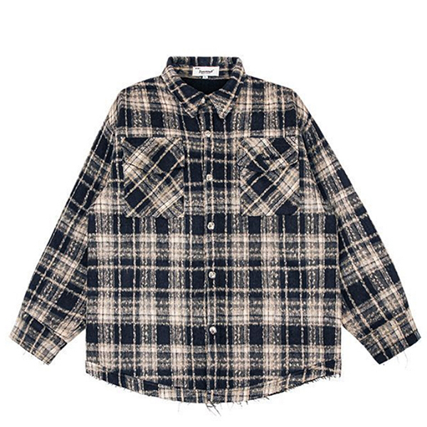 Casual Tweed Check Pattern Pocket Loose 2Color Shirt (8440)