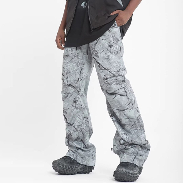 Gray Marble Pattern String Long Bootscut Wide Pants (8467)