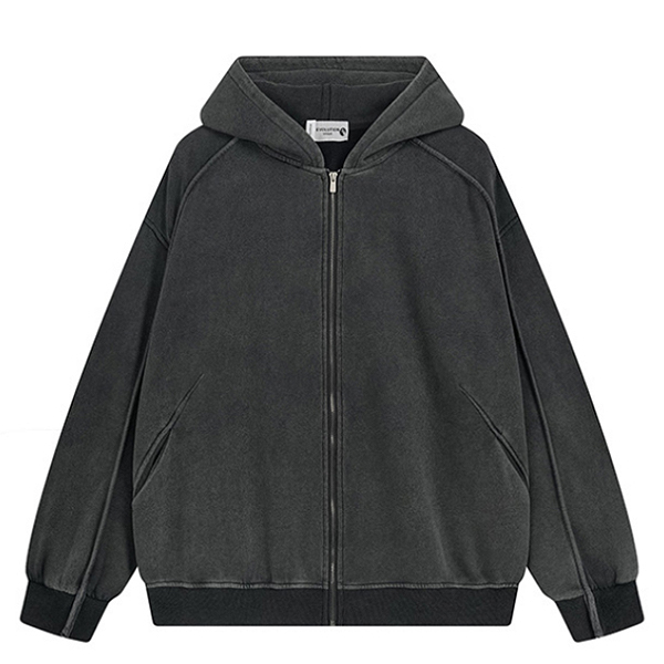 Dark Gray Unisex Comfort Pocket Loose Hood Zip-Up (8512)