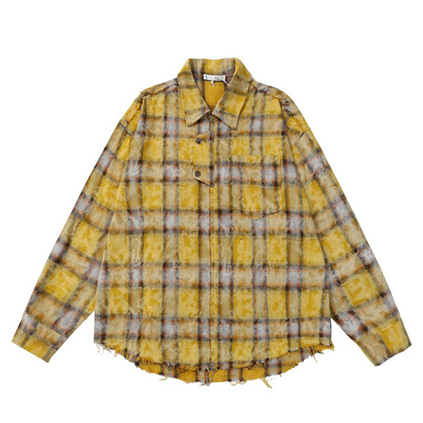 Vivid Moldy Check Pattern Fringe Loose 3Color Shirt (8541)