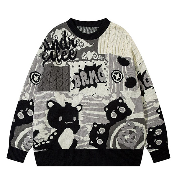 Cute Dragon Illust Embroidery 2Color Knit Sweater (8549)