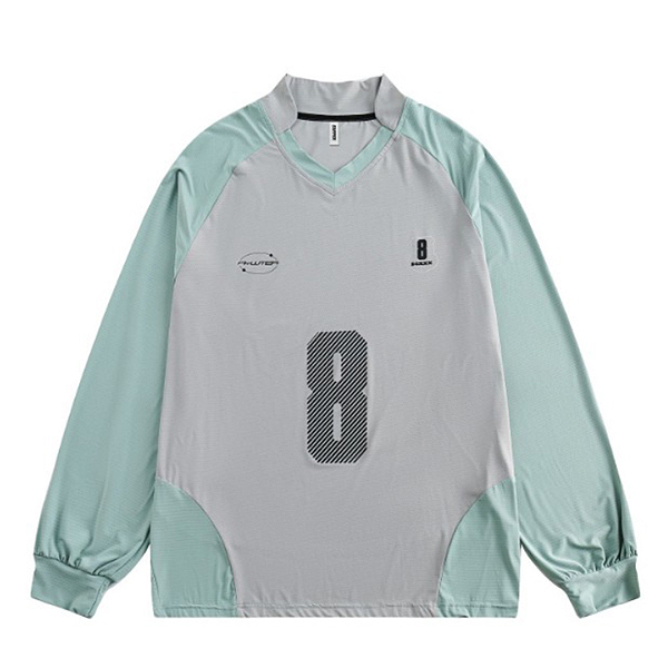 Mint Gray Sporty Mesh Numbering Embroidery Sleeve (8536)