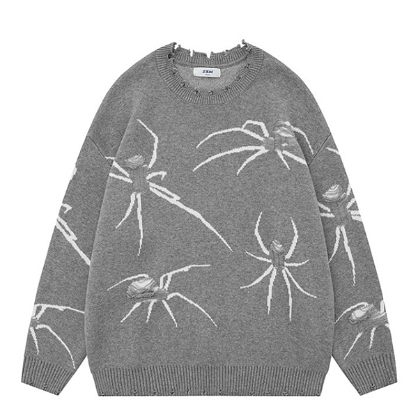 Fringe Point Spider Pattern Embroidery 2Color Knit Sweater (8589)